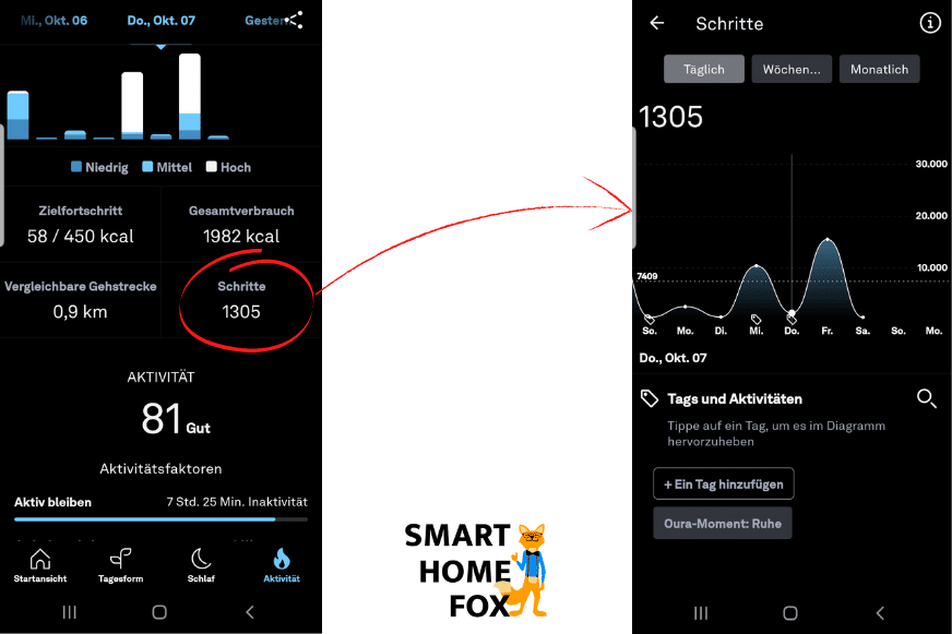 Aktiver Kalorienverbrauch wird in der Oura App angezeigt